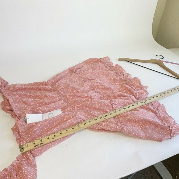 NEW Sage The Label Off Shoulder Mini Dress L Pink Polka Dot Ruffle Tiered Boho - Picture 7 of 12